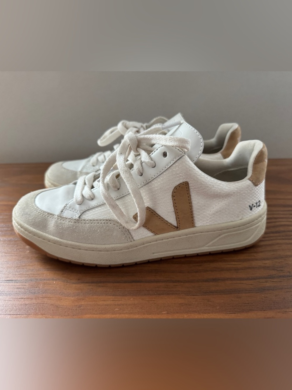 Veja V-12 B Mesh White Desert Mesh and Suede Sneakers - Picture 5 of 10